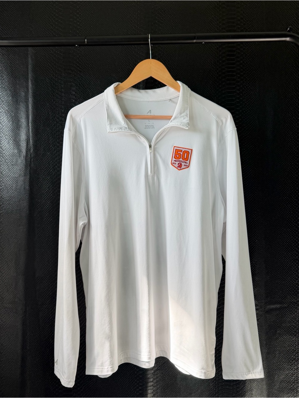NFL Tampa Bay Buccaneers 50 Seasons Antigua Golf Quarter Zip White Size Men’s L
